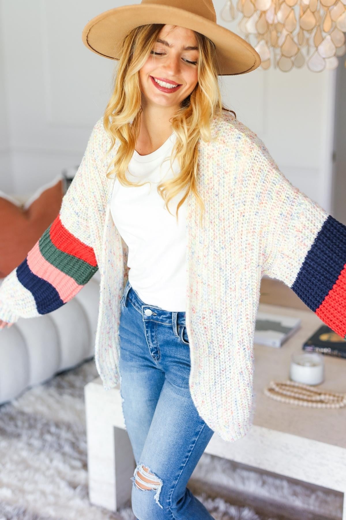 Multi Color Oversized Sweater Open Cardigan