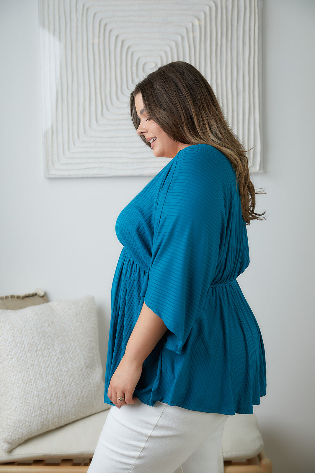 Storied Moments Draped Peplum Top in Teal