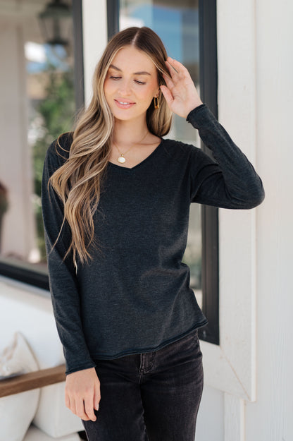 Alpine Raw Edge Long Sleeve Tee in Charcoal