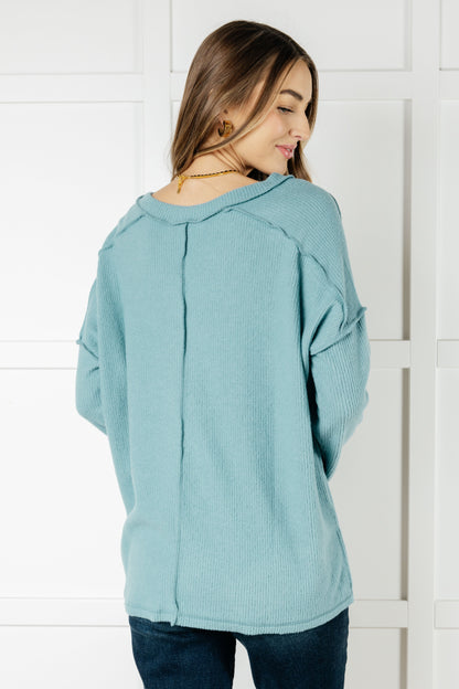 Basically Freezing Brushed Hacci Top in Dusty Teal