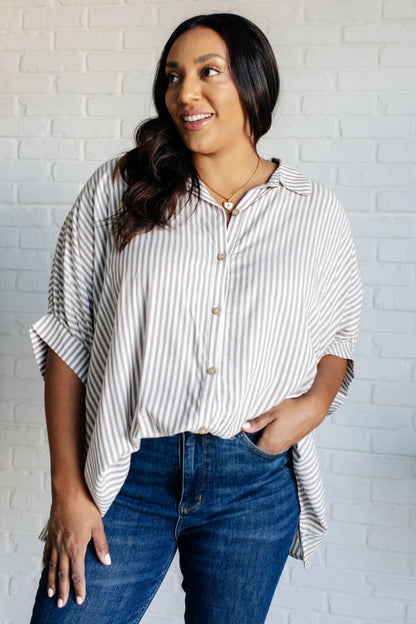 Boxy Striped Button Up in Mocha