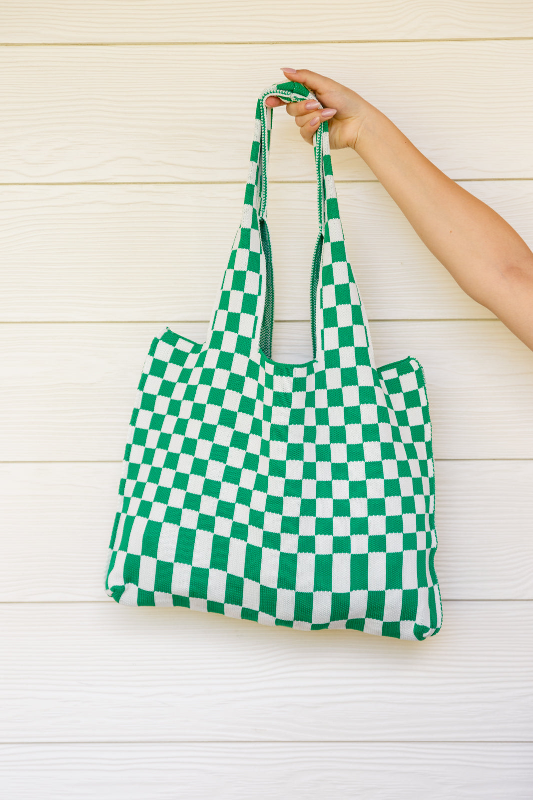 Checkerboard Lazy Wind Big Bag in Green & White