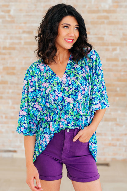 Dreamer Peplum Top in Navy and Mint Floral