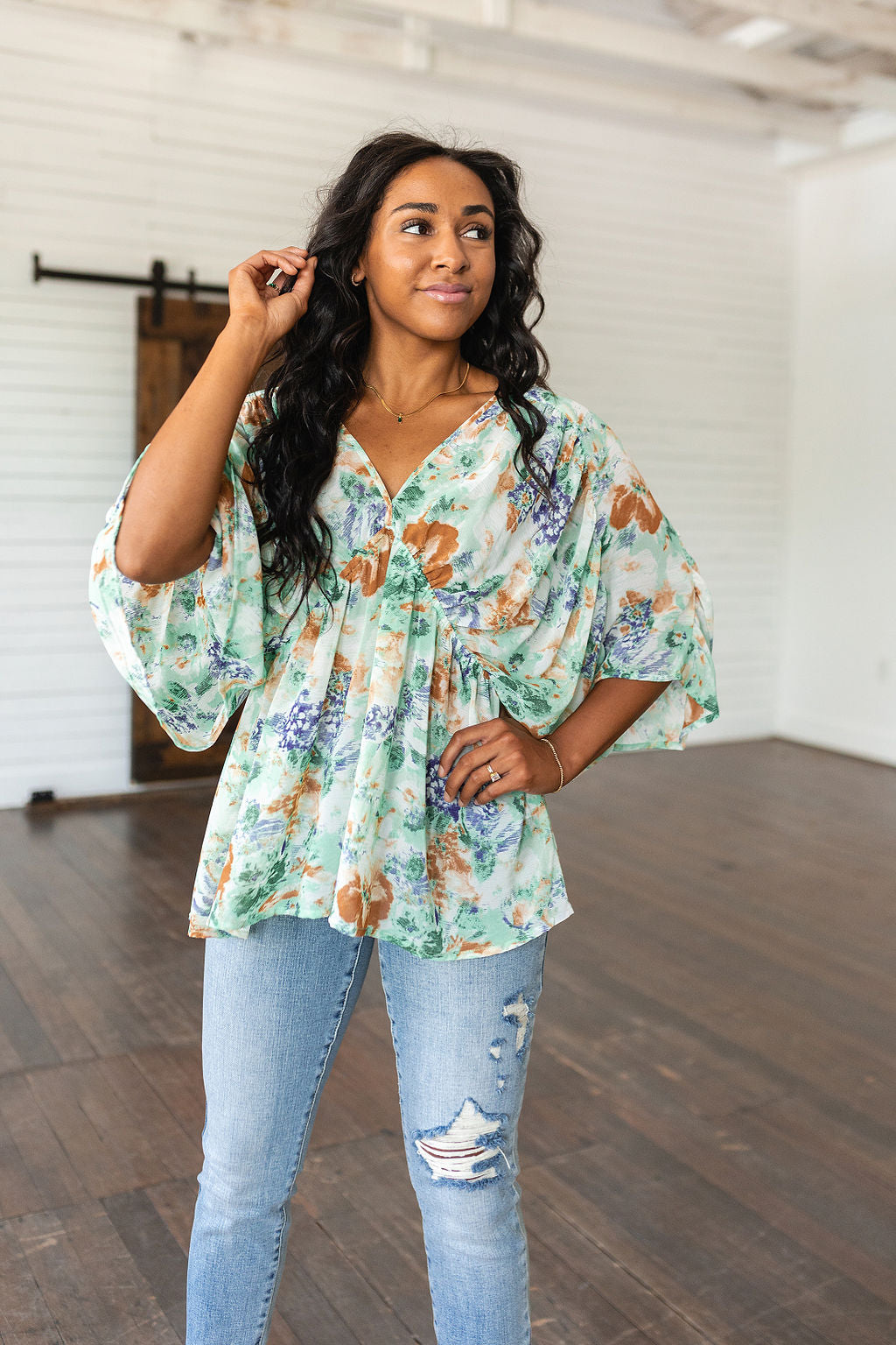 Fabled in Floral Draped Peplum Top in Ivory