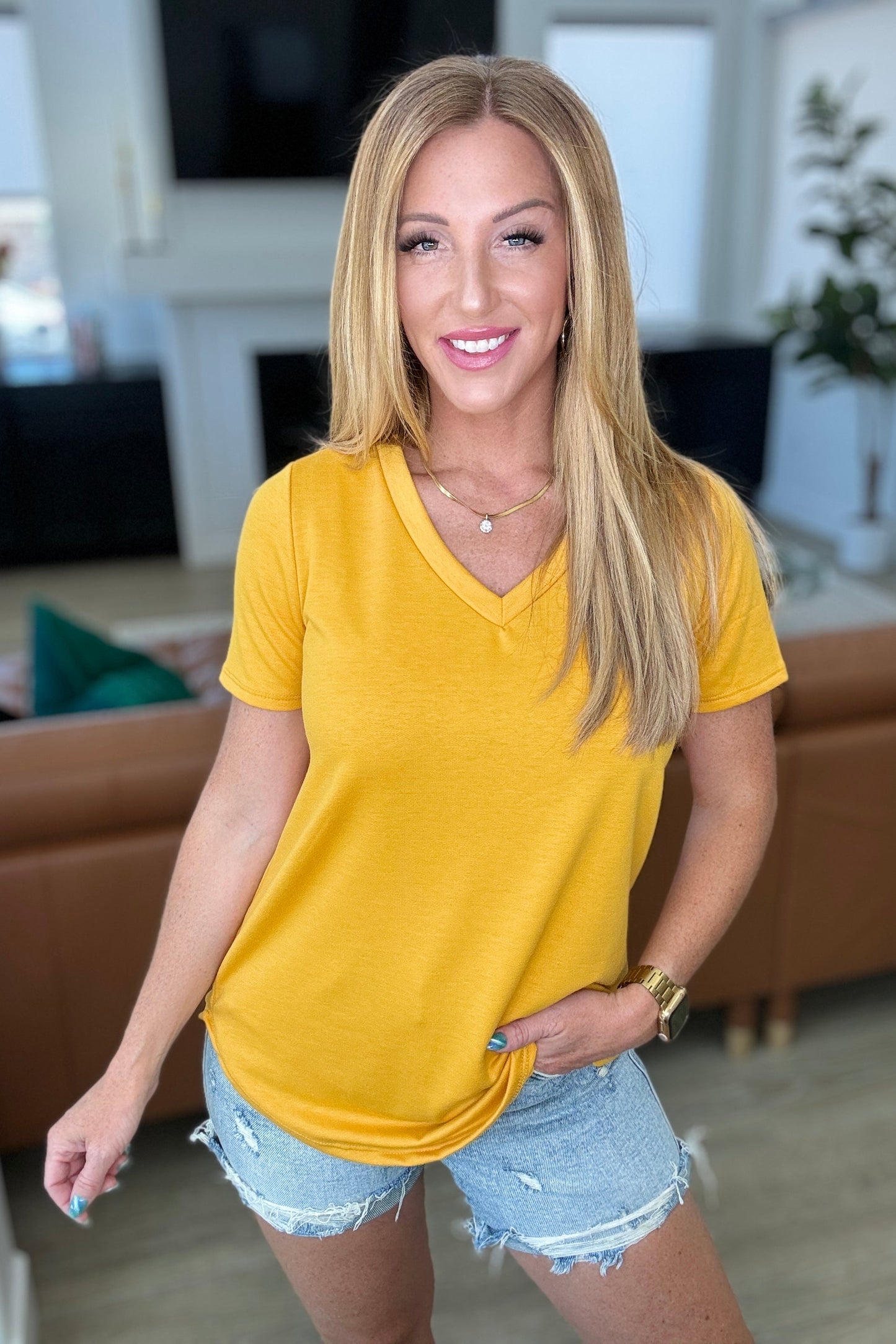 Heart and Soul V-Neck Top in Mustard