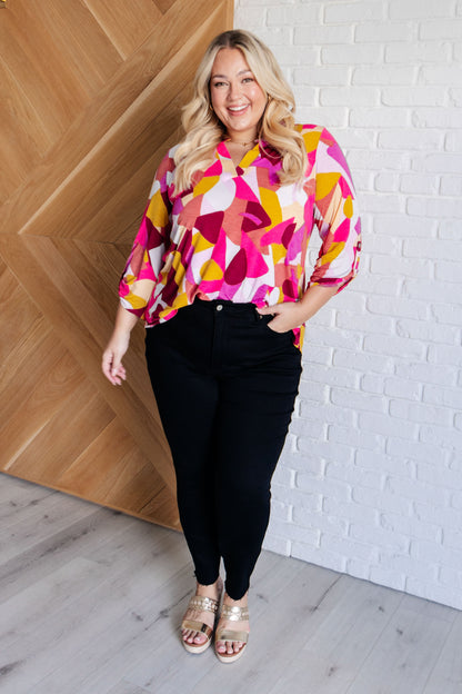 Lizzy Top in Magenta and Mustard Abstract