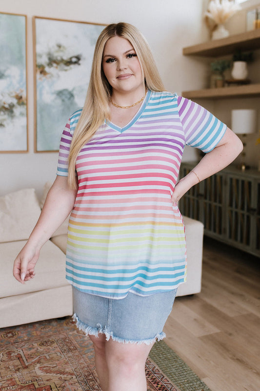 Looking for Rainbows V-Neck Striped Top