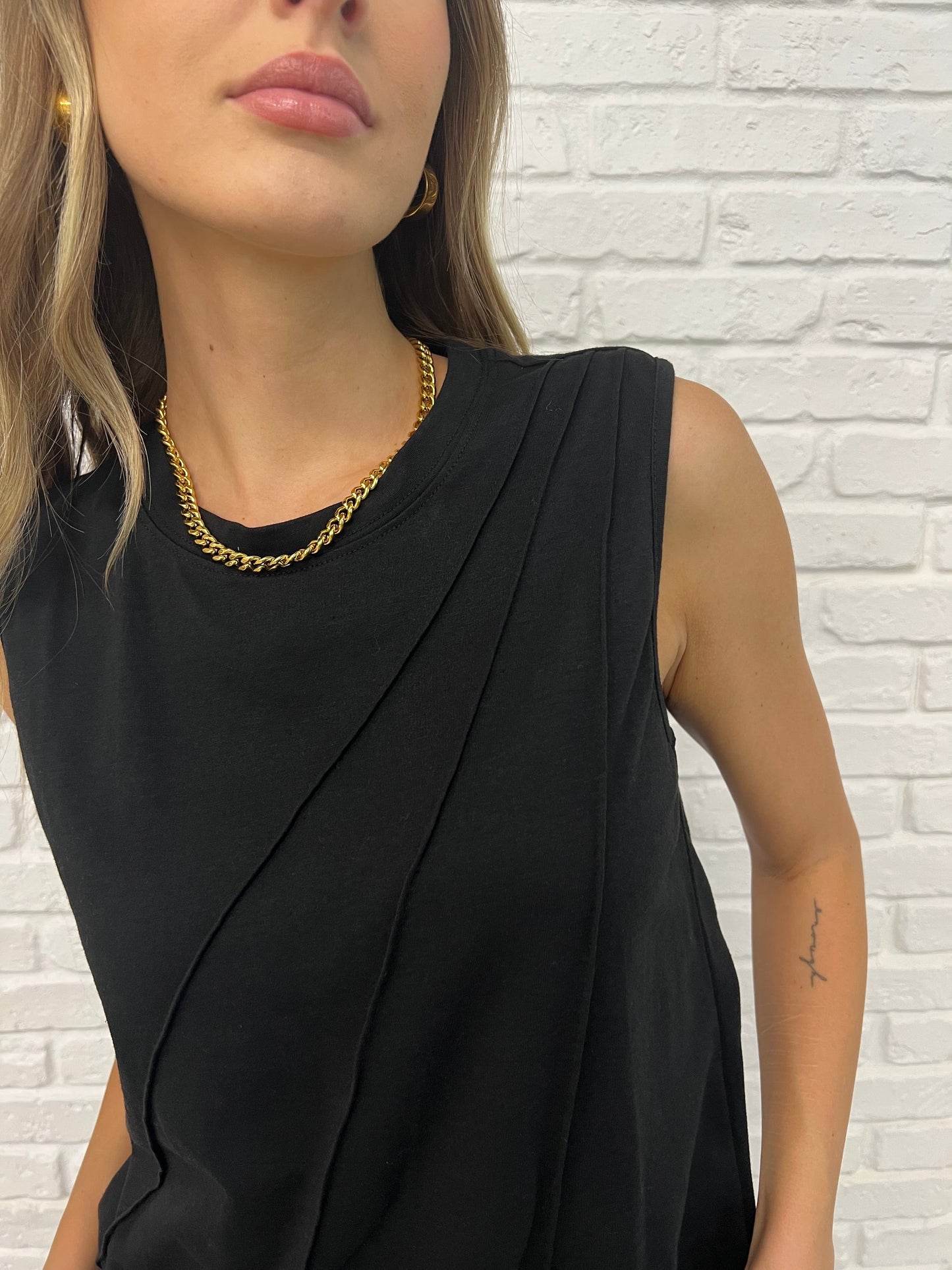 New Normal Pleat Detail Sleeveless Top in Black