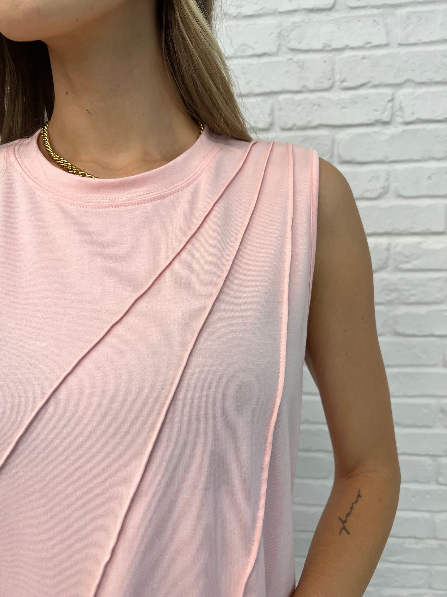 New Normal Pleat Detail Sleeveless Top in Pink