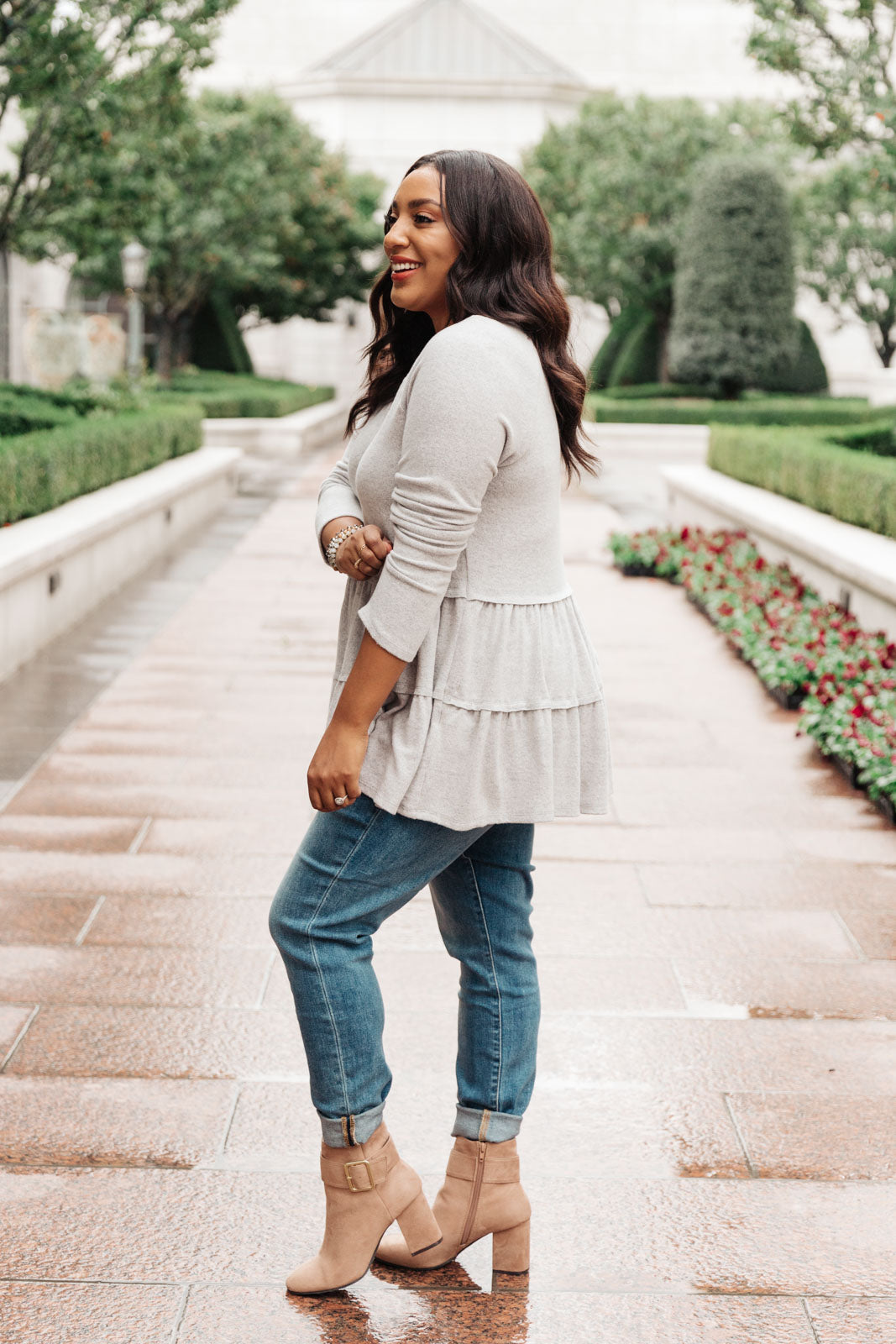 Nicely Done Tiered Top in Gray