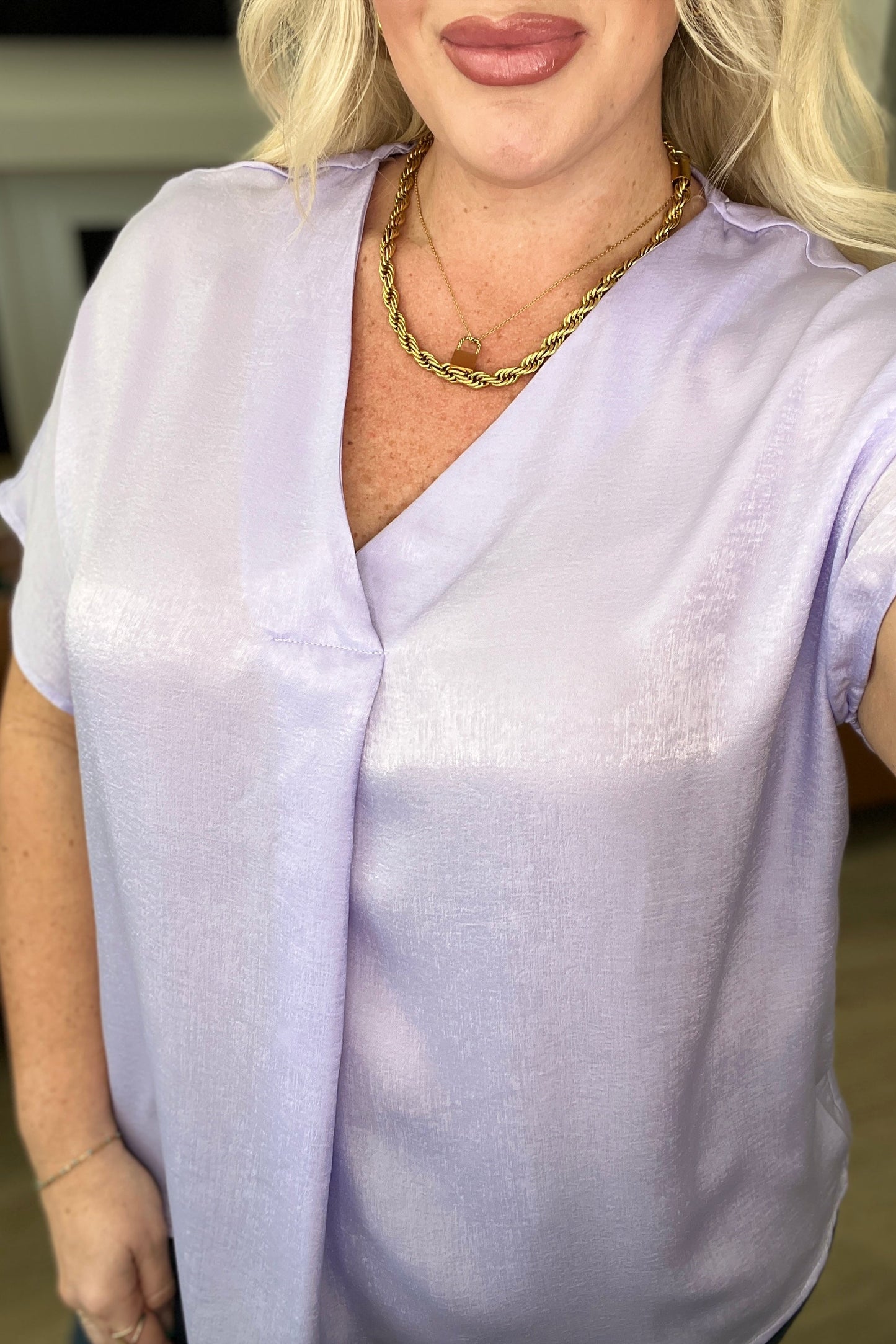 Pleat Front V-Neck Top in Lavender