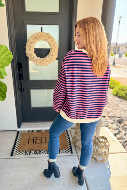 PREORDER: Best Selling Larson Contrast Pullover in Pink/Navy