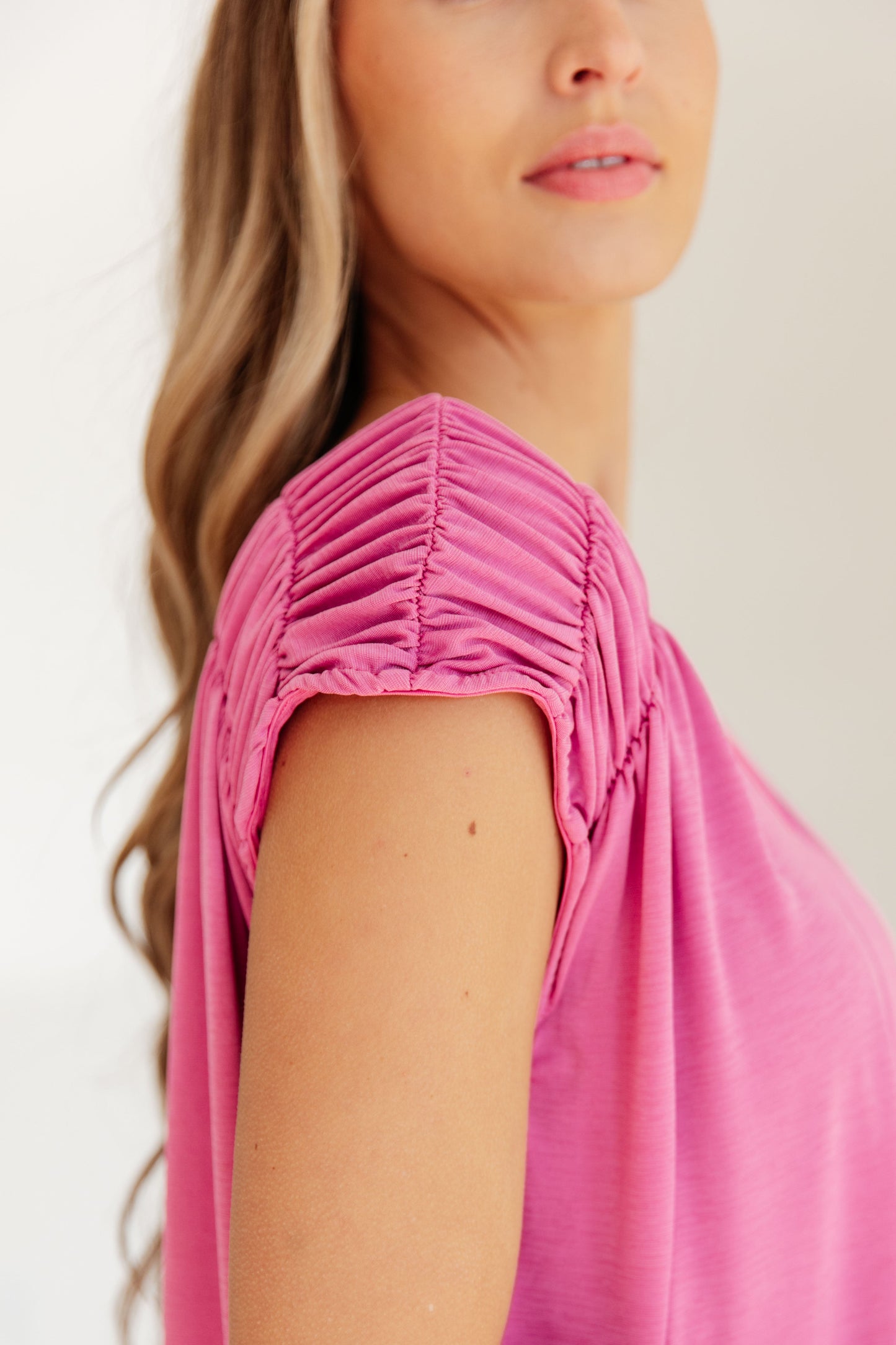 Ruched Cap Sleeve Top in Magenta