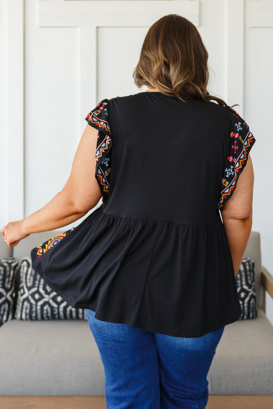 Sophia Embroidered Blouse in Black