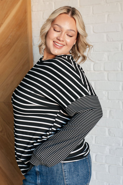 Super Clever Patchwork Striped Top in Black