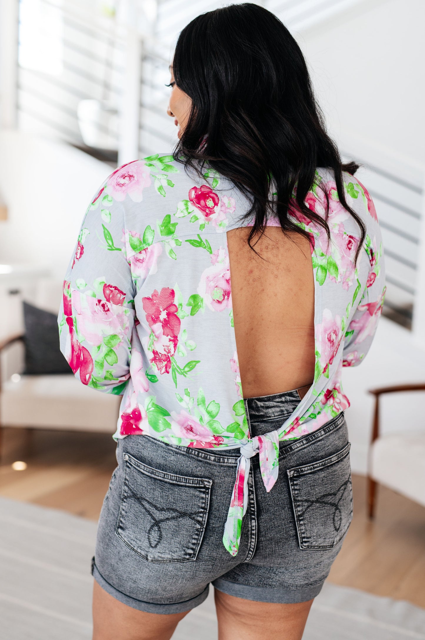 Thinking On It Open Back Floral Top