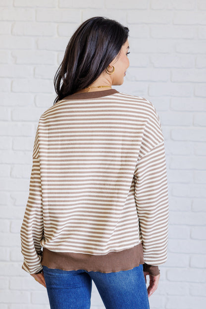 Too Good to be True Striped Drop Shoulder Top in Brown