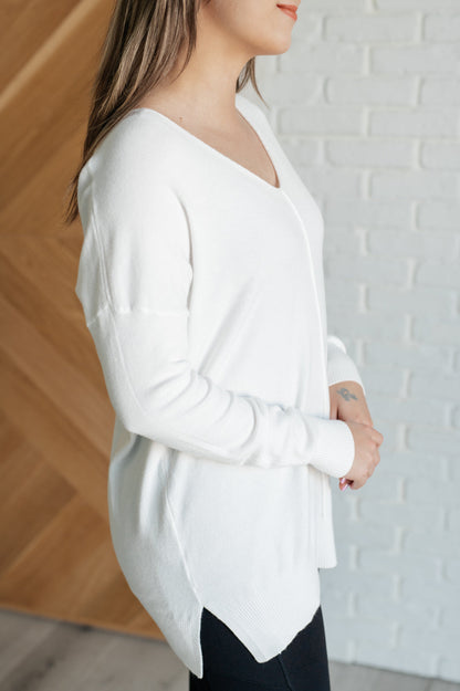 V-Neck Front Seam Sweater in Ivory