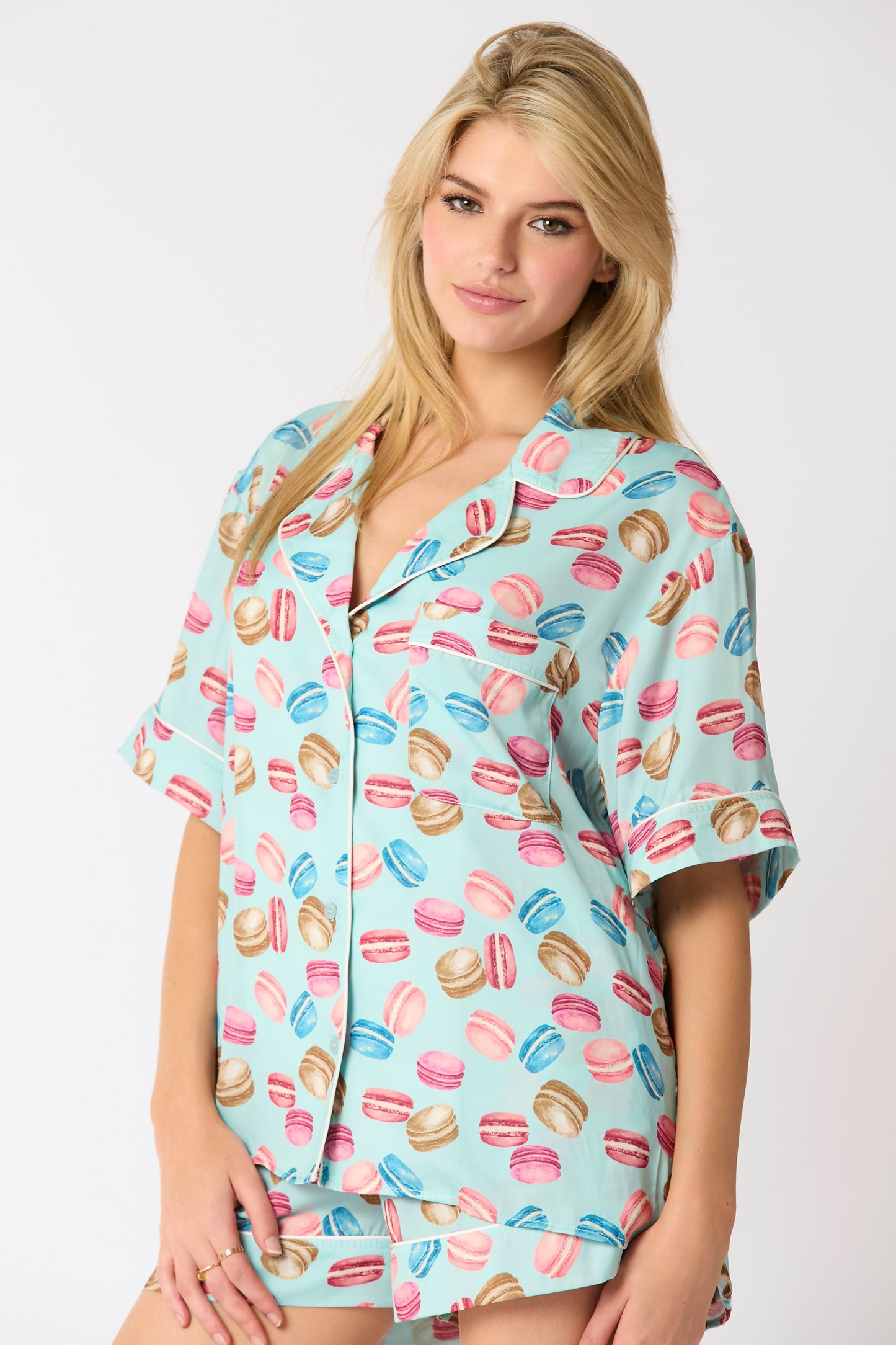 Poly Satin Macarons Printed Pajama Shirt