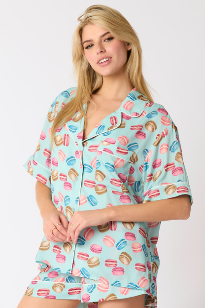 Poly Satin Macarons Printed Pajama Shorts